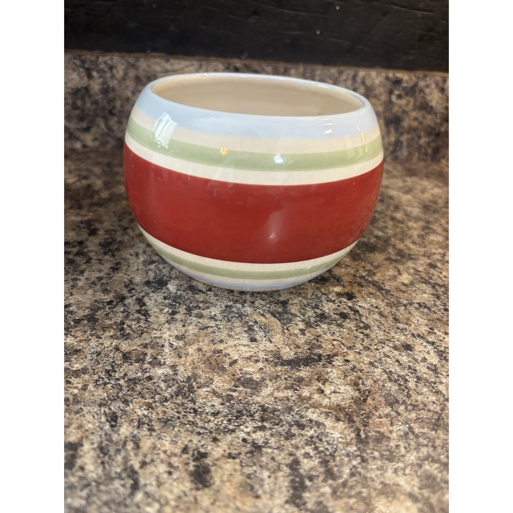 Longaberger Pottery Striped Christmas Ornament Candy Jar Dish NO Lid